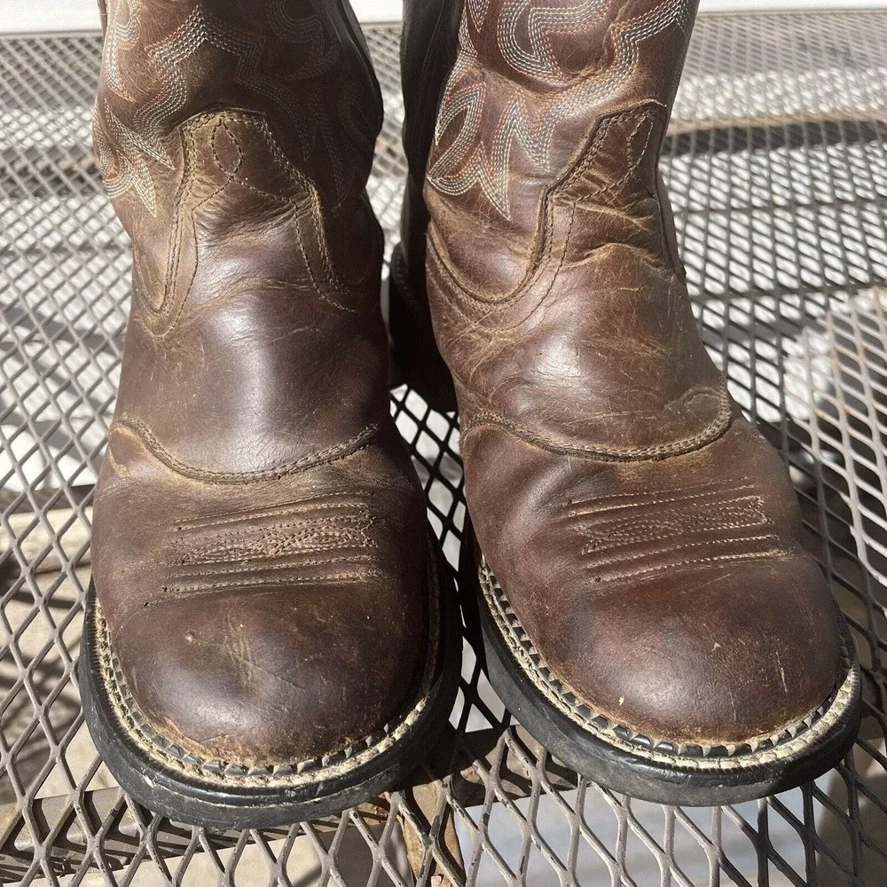 Ariat Brown Leather Western Ankle Boots with Star Embroidery
